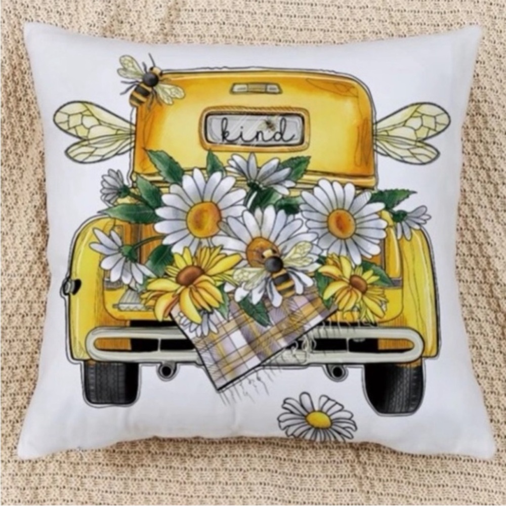 Bee Kind Floral Truck Decorative Pillow 18" X 18" NWOT - Picture 3 of 3